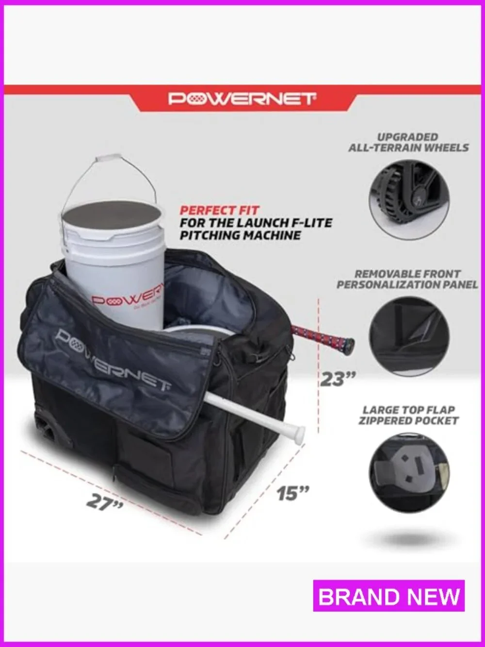 Rolling Bucket Bag for Baseball Softball Gear Holds 2 Buckets Wheels